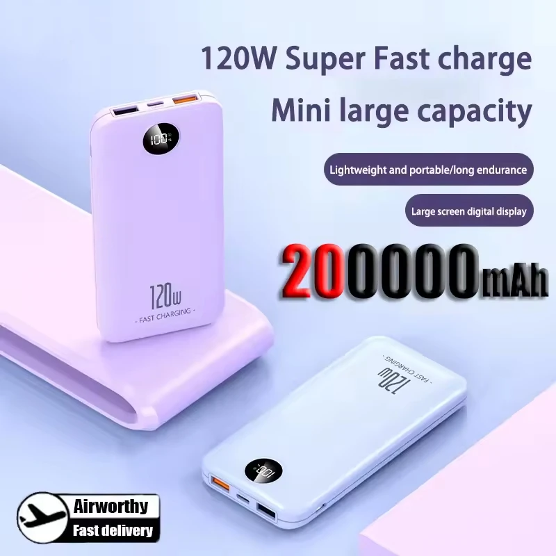 120W Large Capacity Power Bank Mobile Wireless Fast Charging Lightweight Portable Circular Digital Battery Charger Universal