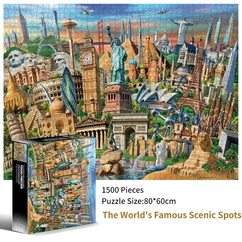 

80*60cm Adult 1500pcs Paper Jigsaw Puzzle The World's Famous Scenic Spots Landscape Paintings Stress Reducing Toy Christmas Gift