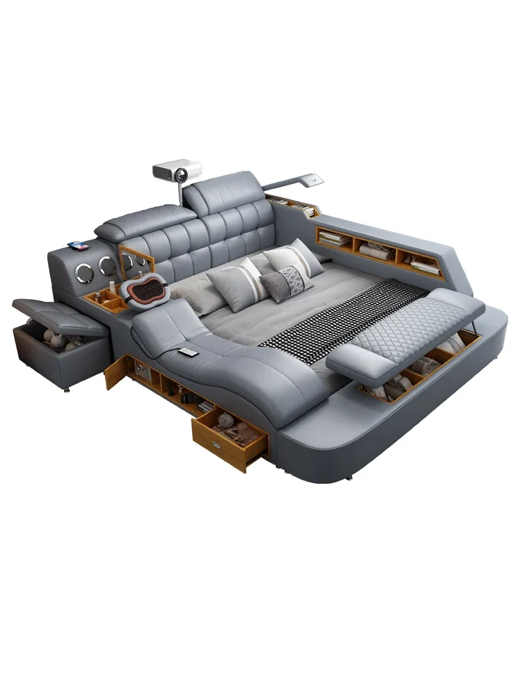 Modern leather bed, simple master bedroom double bed