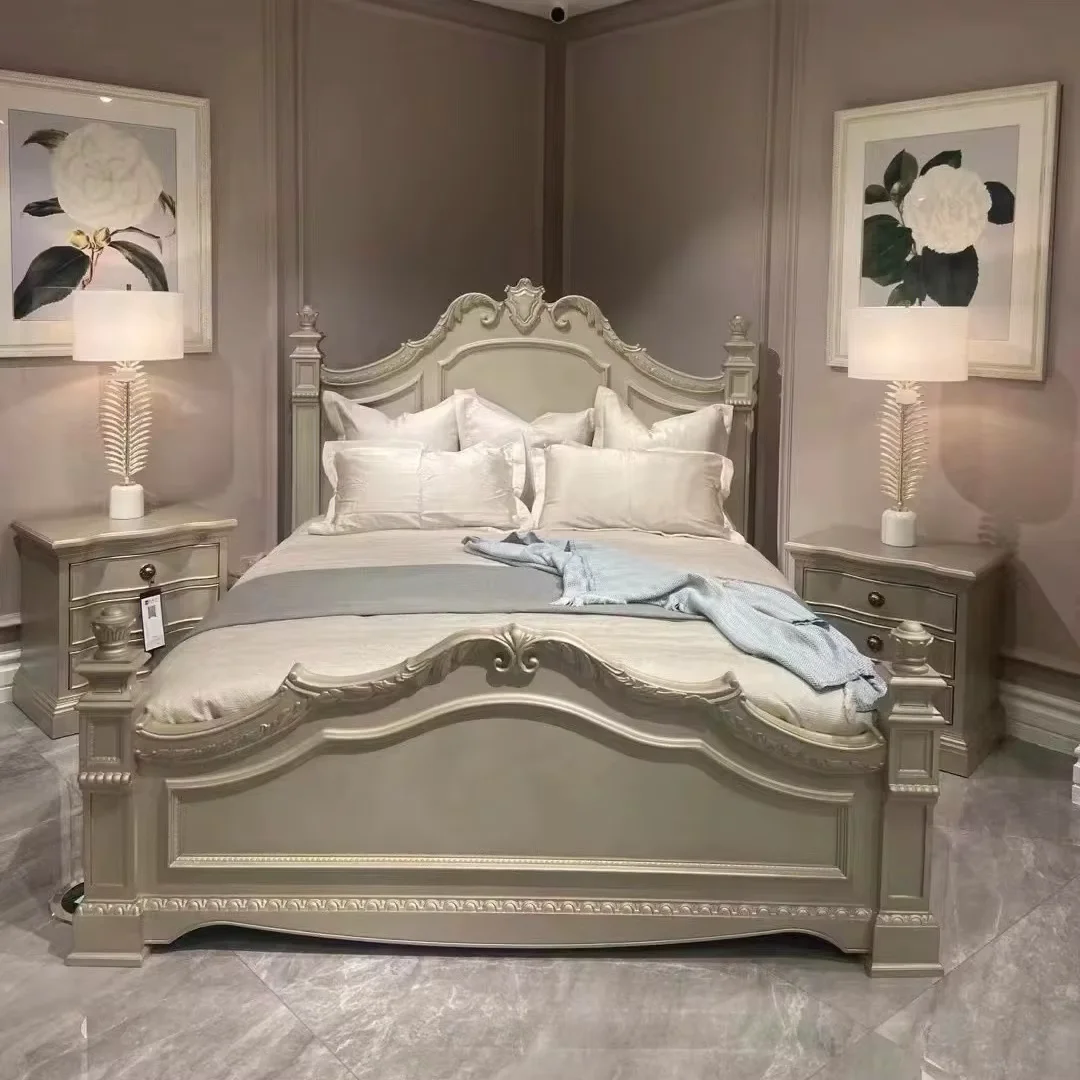 Beige Luxury Double Bed European Design Unique Modern Camping Double Bed Wooden Japanese White Cama Queen Size Home Furniture