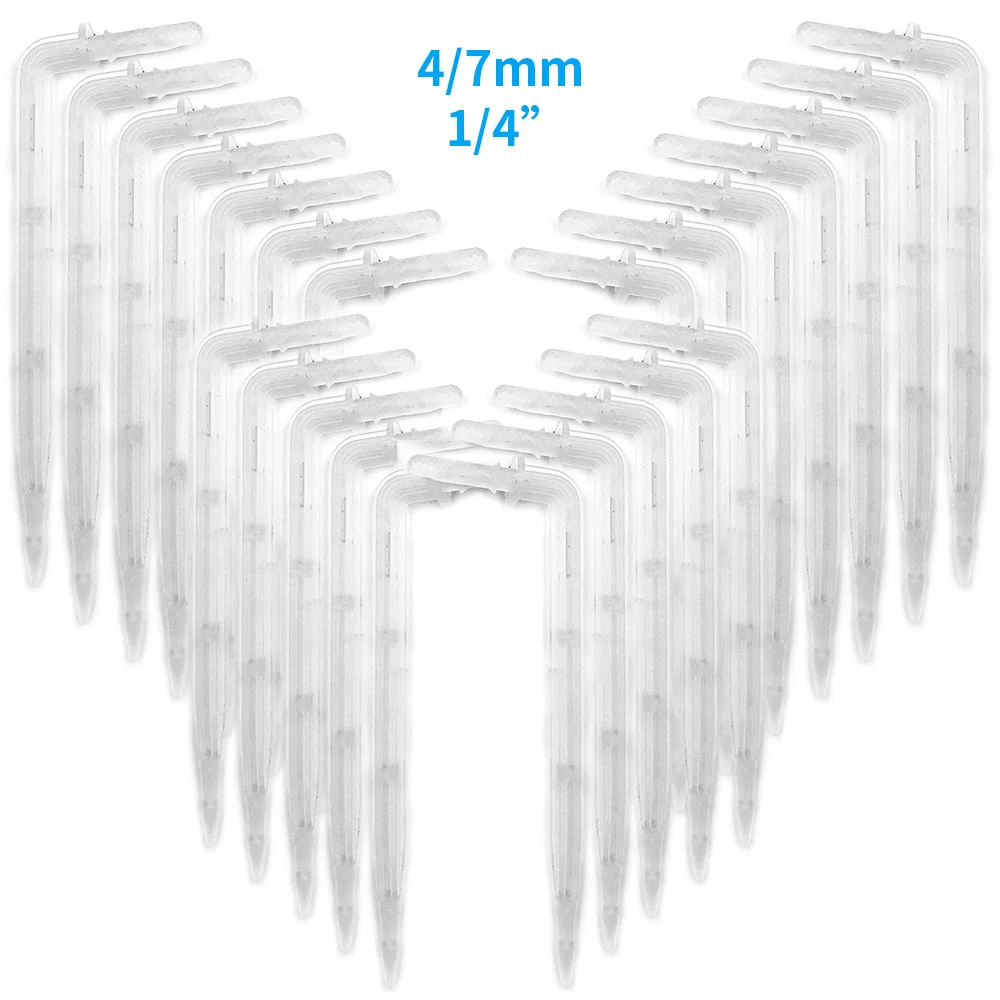 WUJIE 50X przezroczysty Bend Arrow 1/4 \'\'4/7mm wąż kroplownik emiter/linia kroplujaca oszczędzania wody zraszacz ogród mikronawadnianie