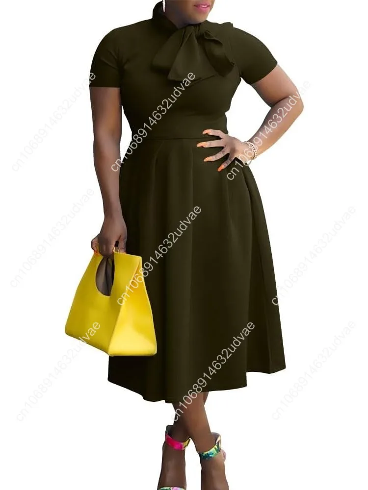 

Memoriesea Women's Elegant Casual Short Sleeve Work Party A-Line Dress with Pockets