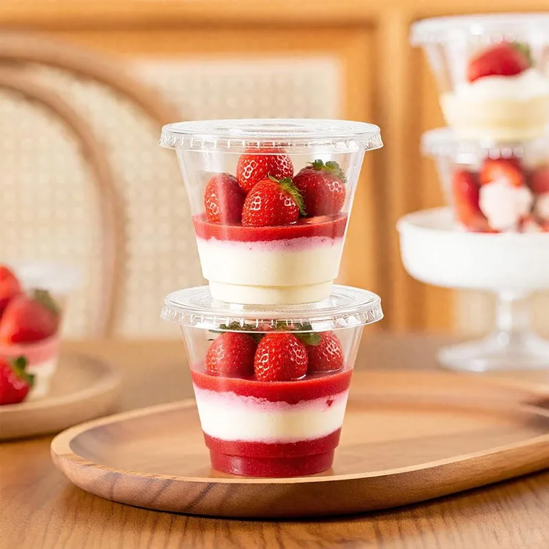 Image of 100 stücke Einweg Pudding Kunststoff Tasse Salat Tasse mit Deckel Dessert Tasse Saft Kaffee Eis Party Pudding Dessert Tasse
