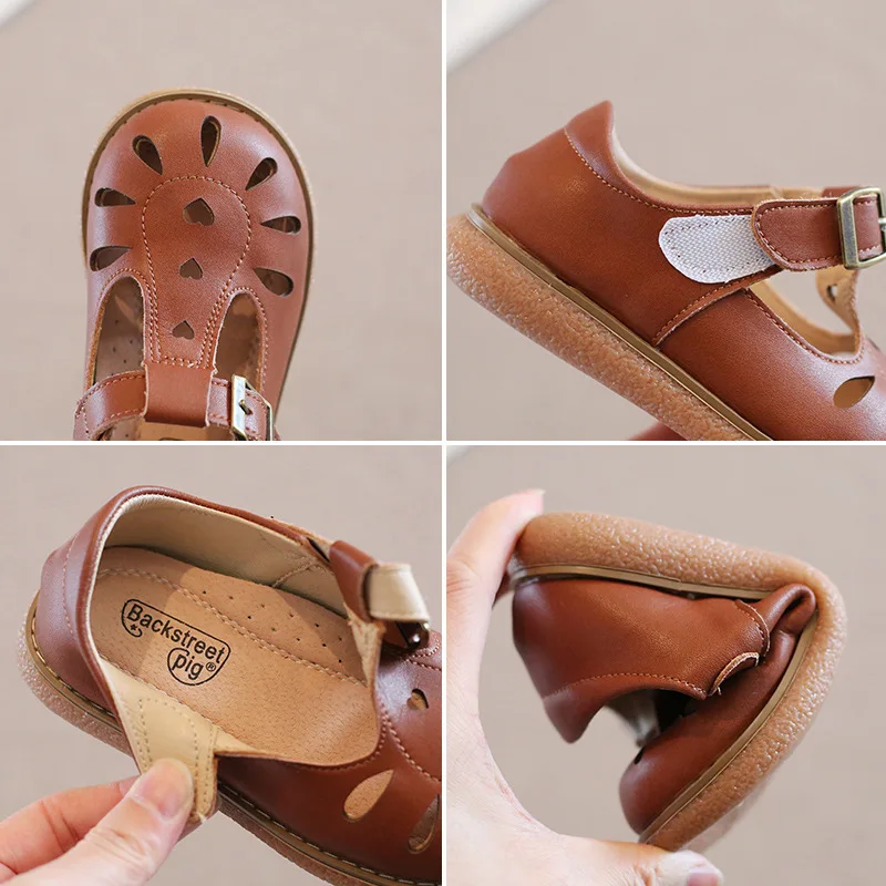 Kindersandalen 2024, Sommer, neue Mode, rutschfeste Leder-Kindersandalen, ausgehöhlt, niedliche Prinzessinnenschuhe, Kinderschuhe