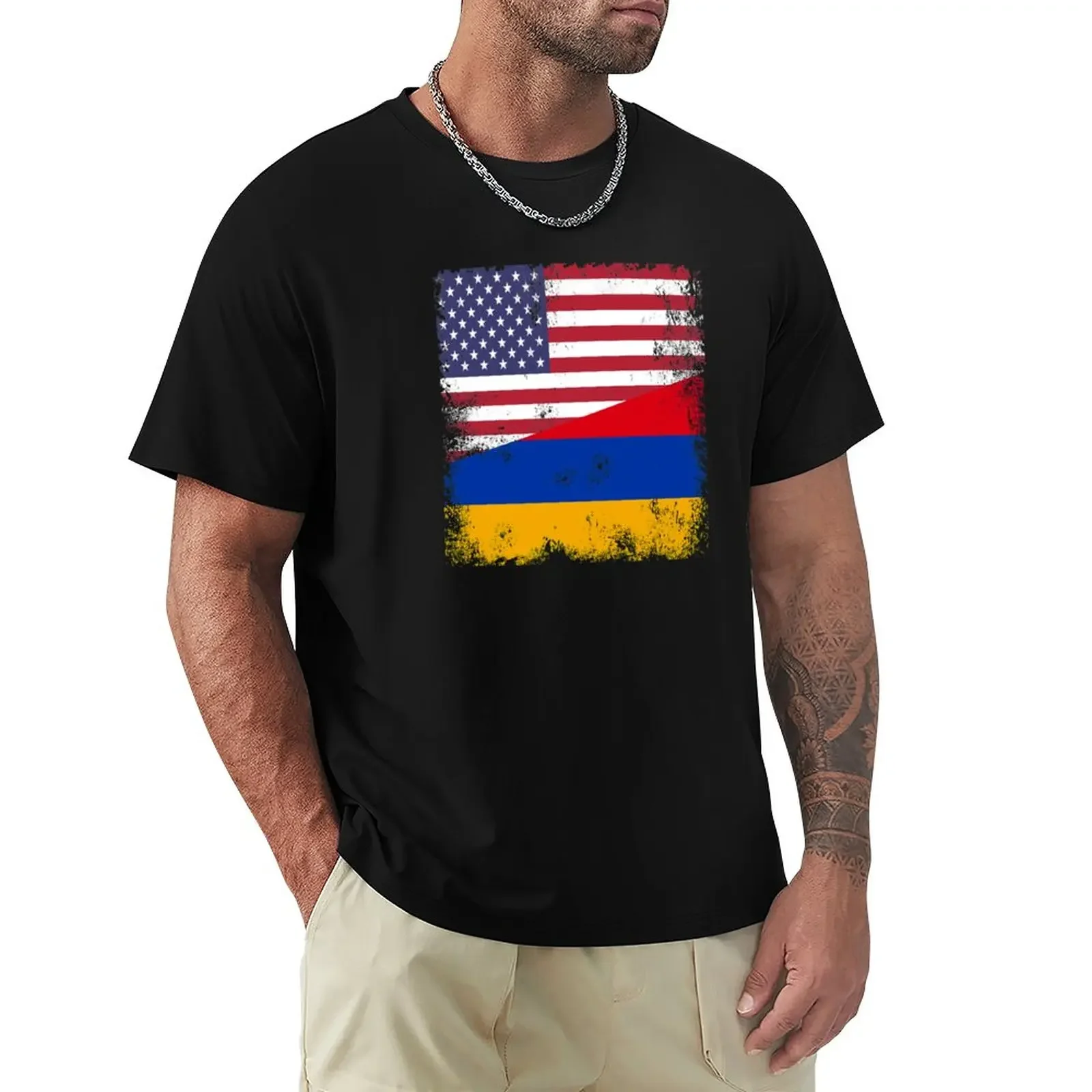 Half Armenian Flag Design | Vintage Armenia USA Gift T-Shirt oversizeds cute tops slim fit t shirts for men