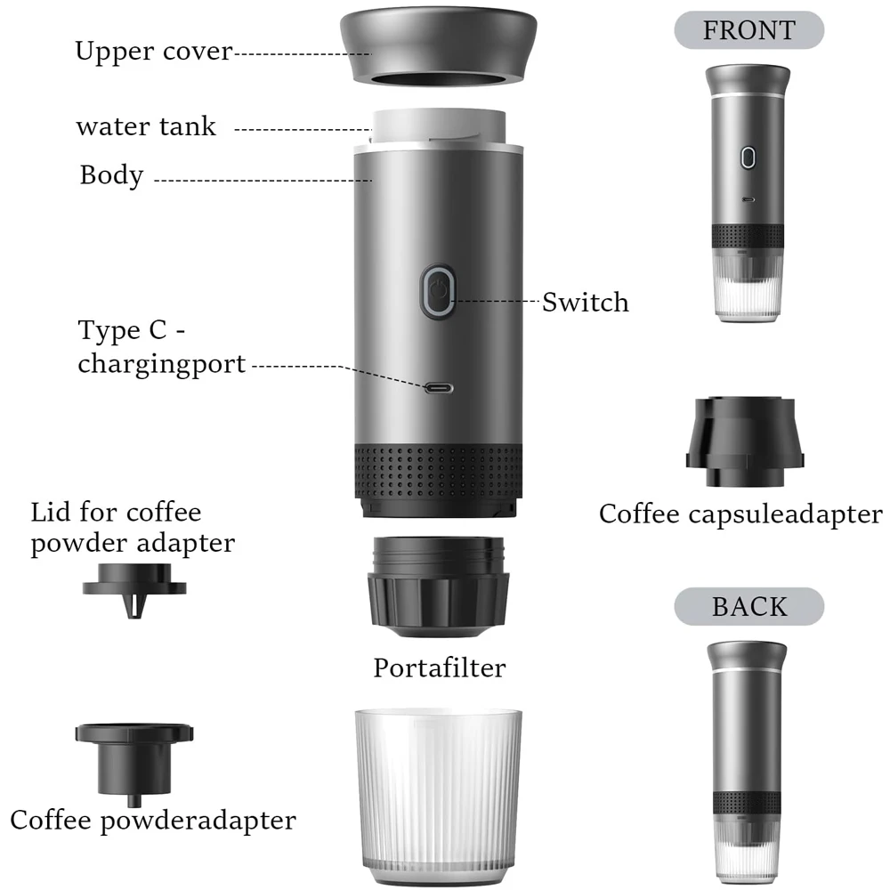 Portable Coffee Maker Espresso Machines, Mini Travel Camping Coffee Makers, Battery Portable Espresso Self-Heating Car Coffee