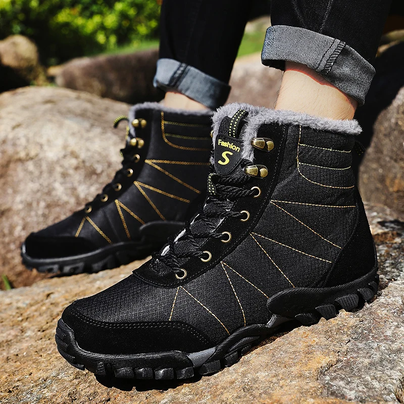 HIKEUP Outdoor Waterproof Couple Style Women High-Top Hiking Shoe Men Snow Boots Wear Comfortable Men\'s Walking Shoes 36-46