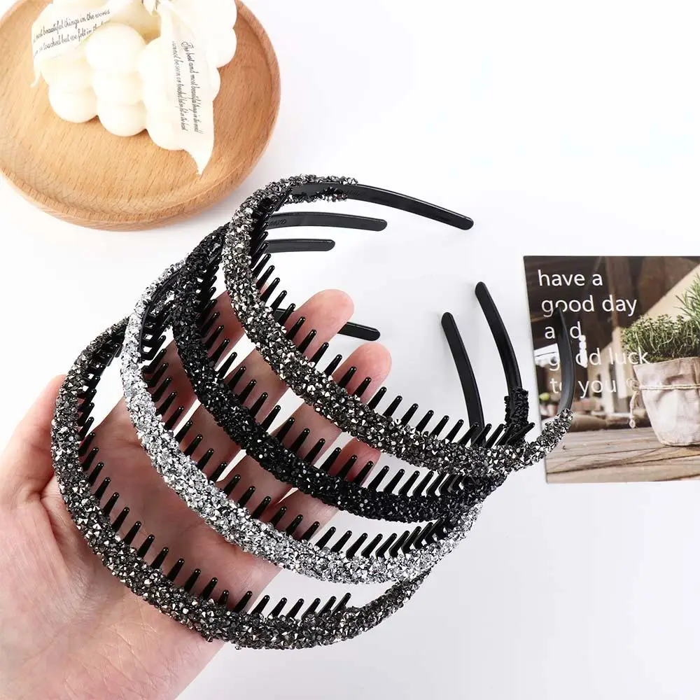 Retro Plastic Rhinestone Headband with Toothed Face Wash Hairband Korean Style Make Up Diamond Hair Hoop Female