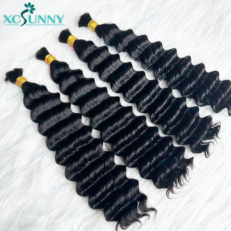 Cabello humano a granel de onda profunda para trenzar, cabello humano rizado doble dibujado a granel, sin mechones de trama para trenzas sin nudos Boho, Color 30