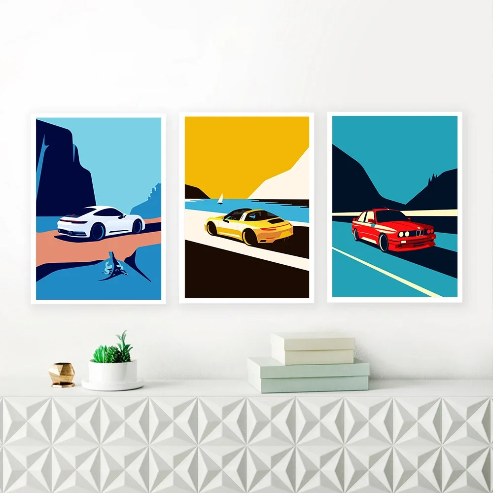 No Framed Printing Picture Hd Art Prints Posters Nordic Home Decor Classic 911 Cars Wall Modular Red Yellow Green White Picture