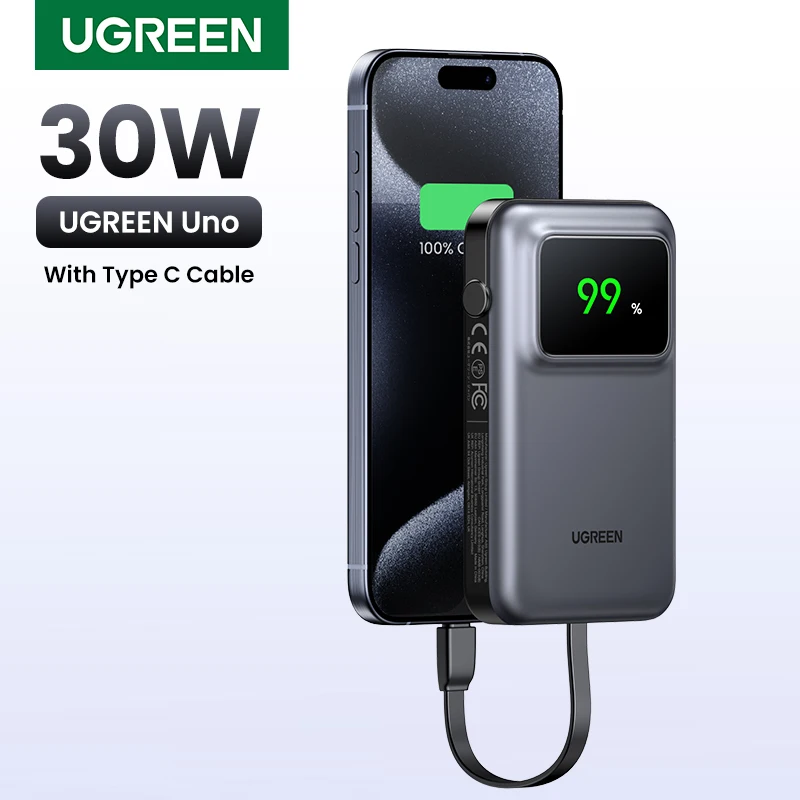 UGREEN Uno 30W 10000mAh Power Bank Type C Cable Portable Wireless Fast Charging PowerBank for iPhone 16 Pro Max Portable Battery