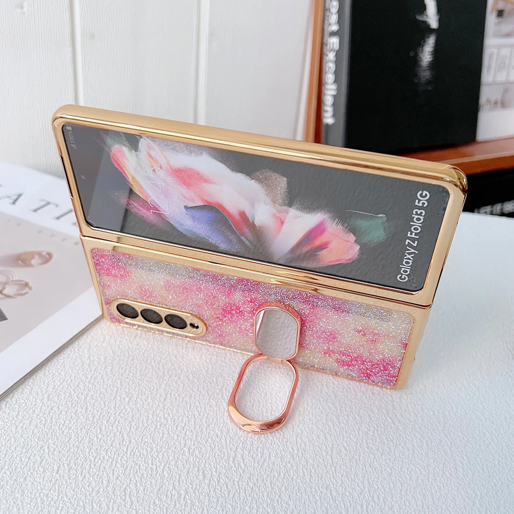 Glitter Gradient Foldable Phone Case For Samsung Galaxy Z Fold Flip 7 6 5 4 3 Rhinestone Ring Kickstand Protective Phone Cover - view 2