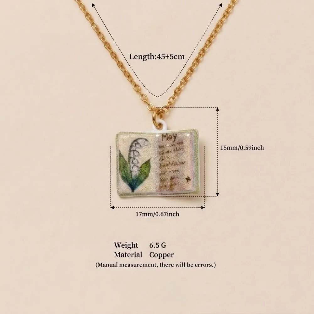 Antique Porcelain Book Pendant Necklace Vintage Style Hand-painted Pendant Necklace Design Sense Retro Style Book Necklace