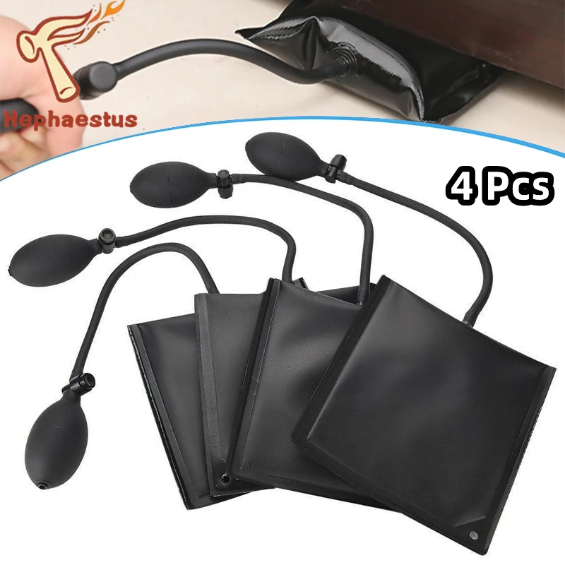 4pcs Black Air Pump Bag Wedge Cushion Automotive Car Inflatable Shims Hand Tools