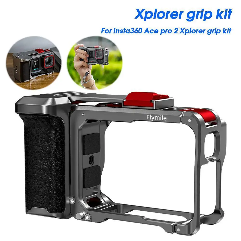 

For Insta360 Ace Pro 2 Xplorer Grip Street Photography Handle Grip Metal Cage Case Vlog Holder With Lens Cap Camera Accessories