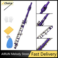 Purple C Key Piccolo Half-Size Flute  C-shaped Piccolo with Box Cleaning Cloth Rod Gloves Set for Beginner Students
