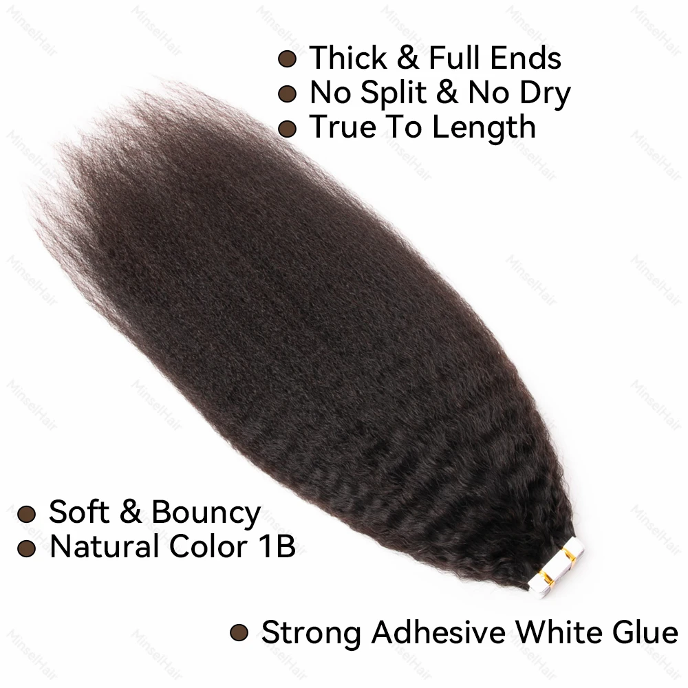 1B Kinky Straight Tape Ins 50G 12-26 pouces blanchi à # 27 Extensions de cheveux à bande Remy cheveux humains 1-6 paquets 50-300G