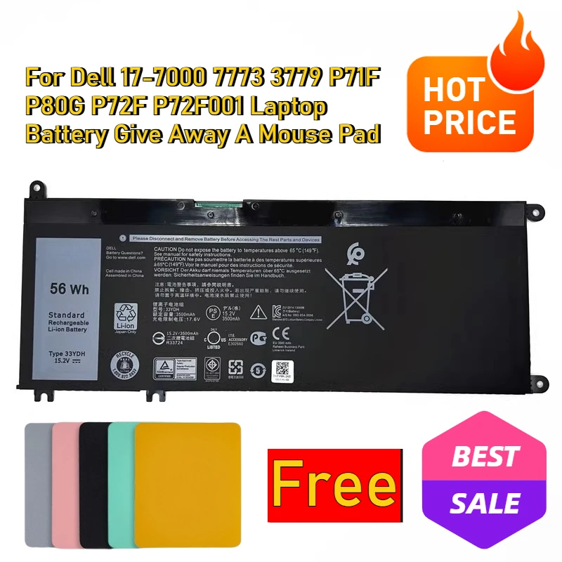 

For Dell 17-7000 7773 3779 P71F P80G P72F P72F001 Laptop Battery Give Away A Mouse Pad