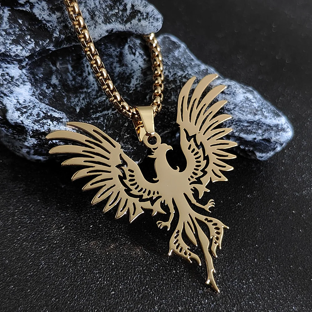 Trendy Phoenix Pendant Necklace for Women Girls Stainless Steel Gold Color Neck Chain Choker Lucky Bird Jewelry Gift