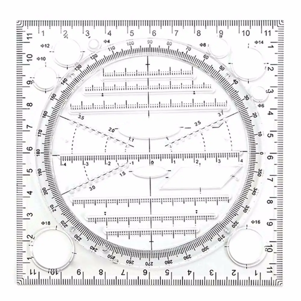 

Template Multipurpose Springhall Angle Circle Maker Drawing Ruler Multifunctional Drawing Ruler Geometric Drawing Template