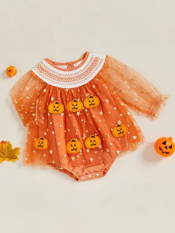 Halloweenkostym för spädbarn, långärmad, häxbroderi, smockad sparkdräkt med tyll och spindelnätsdetaljer 6 best sales Halloween-kostym för bebisar - №6