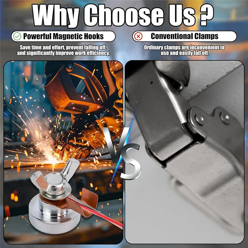 AS60-Magnetic Grounding Clamp Set(2PCS), Welding Accessories Featuring Strong Magnetism And Replaceable Metal Terminal