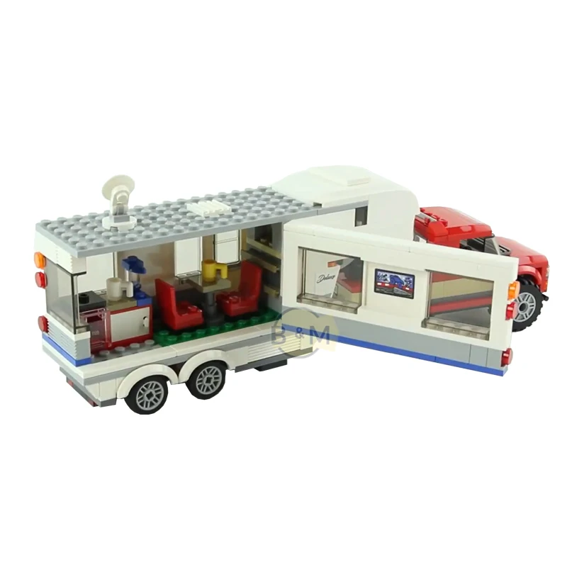 Coche de Camping de la serie City para padres e hijos, 360 piezas, Mini modelo de bloques de construcción autoblocantes, juguete para niños, regalo de cumpleaños y Navidad