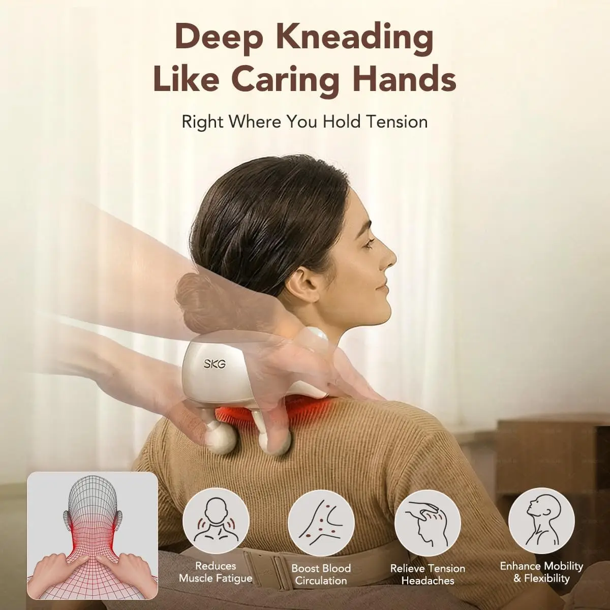 SKG H7 Ultra Neck Massager for Pain Relief Deep Tissue Cordless | Birthday Gifts, Shiatsu Shoulder Massager with Heat and Kneadi