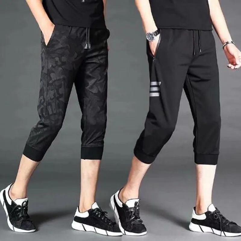 

Ice Silk Men's orts Summer Thin Loose Breathable Spor Casual Seven-Foot Length Polyester Fiber Low Waist Trousers
