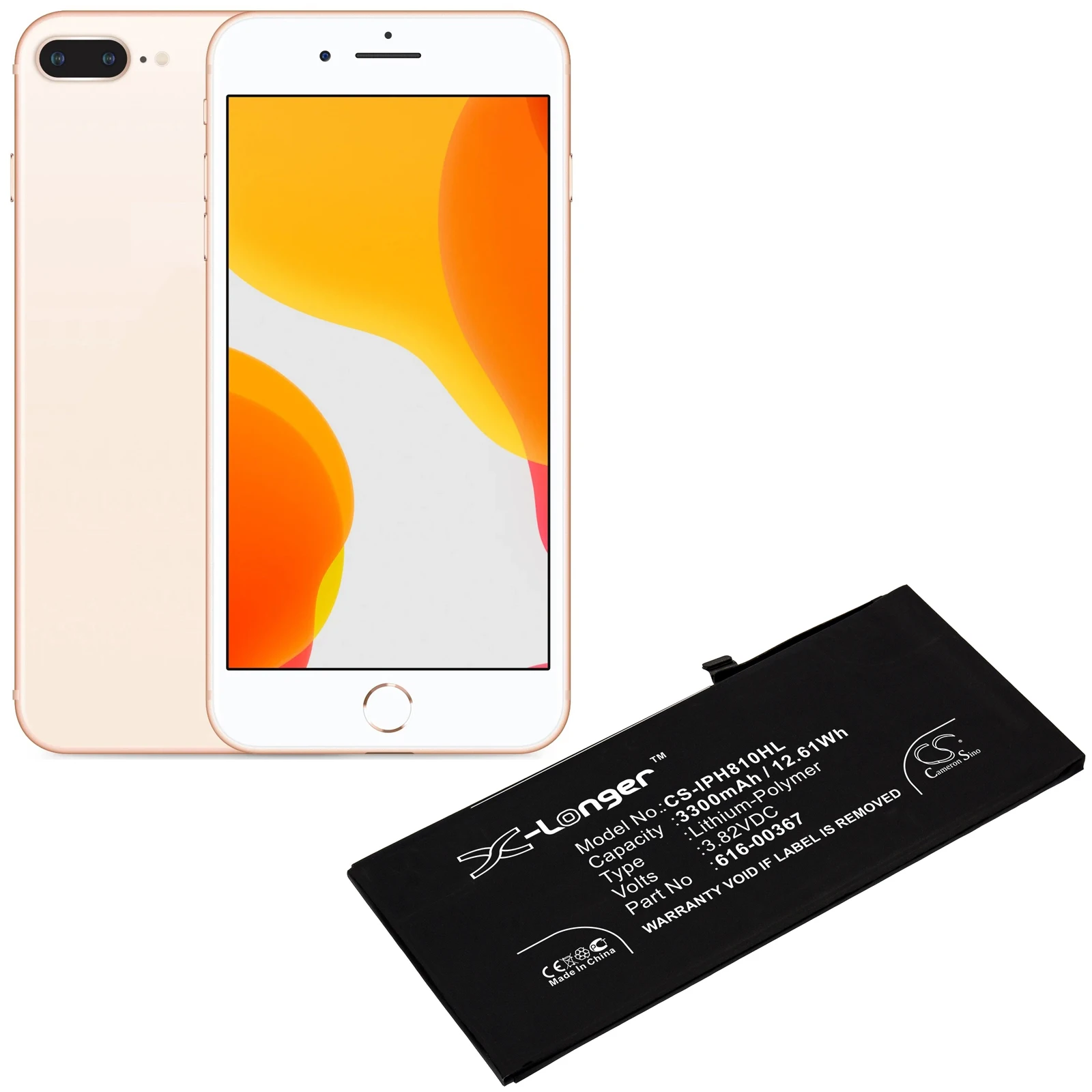 2690mAh/2900mAh/3300mAh Battery 616-00367 for Apple iPhone 8 Plus, iPhone 8+, A1864, MQ8F2LL/A, MQ8E2LL/A,MQ8D2LL/A