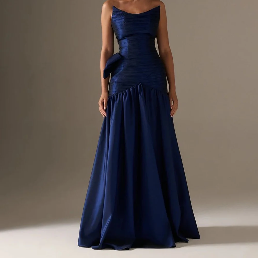 

Bespoke Dresses For Formal Occasions Scoop A-Line Sleeveless Pleats Zipper Back Bow Zipper Back Satin Sweep Train Floor Length