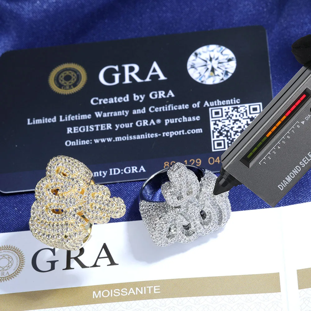 

GRA Pass Diamond Tester 925 Sterling Silver Hip Hop Jewelry New Style VVS Diamond Moissanite Men Ring Allah