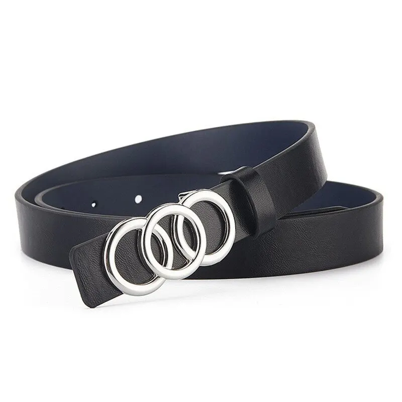 المرأة شخصية بولي Belt حزام من الجلد ، الفضة ثلاثة دائرة مشبك ، تنوعا يقترن حزام ، حزام الجينز المألوف ، جديد ، 1 قطعة #6