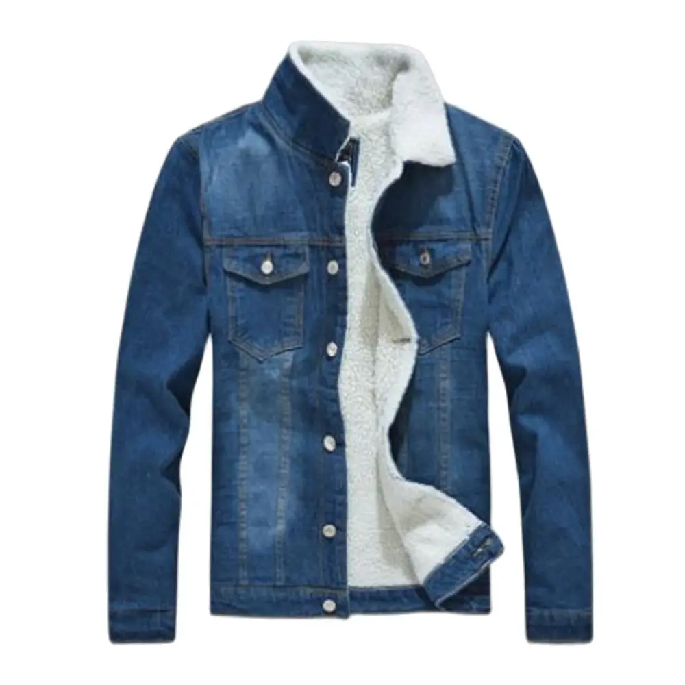 

2024 Winter New Thick Warm Fashion Boutique Solid Color Men's Casual Denim Jacket / Male Wool Denim Coat Large Size S-6XL