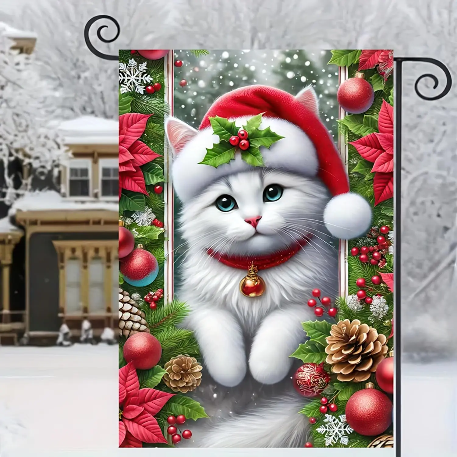 Merry Christmas Garden Flag - 12x18 Double Sided Cute Cat Garden Flag for Christmas Eve, New Year & Winter Holiday Outdo XAA SSL
