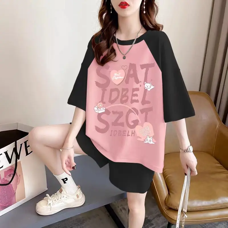 Women Summer Suit Fashion Loose Printing Large Size O-neck Short Sleeve T-Shirt Ladies Casual Appear Thin High Waist Shorts