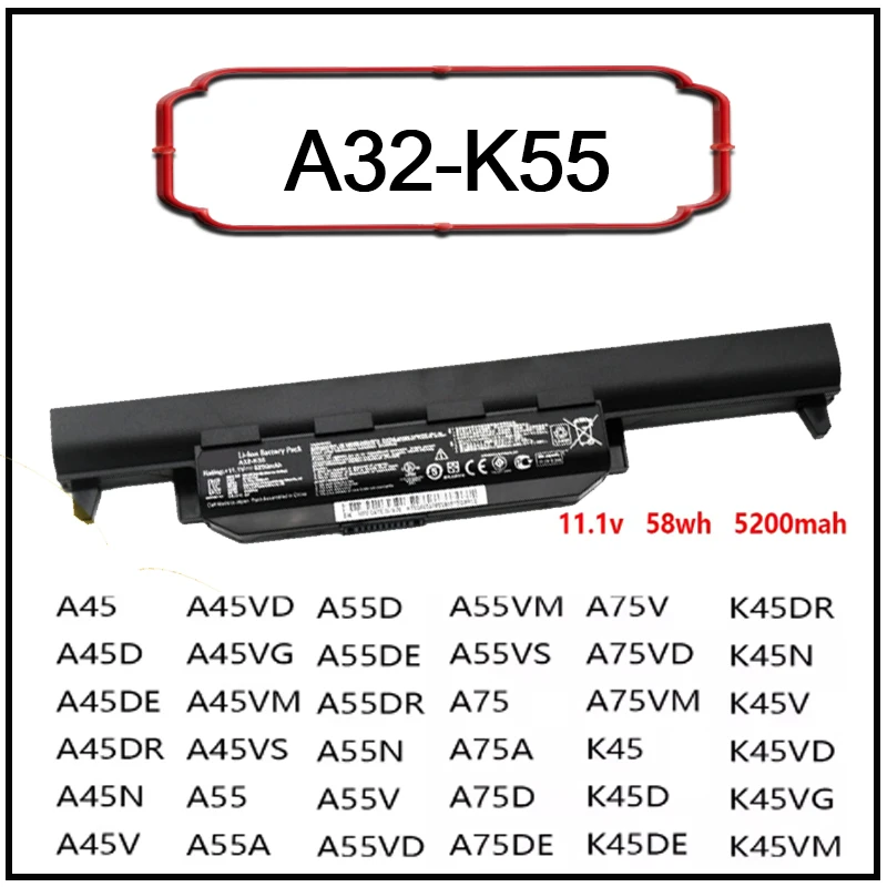 

A32-K55 Li-ion Laptop Battery for ASUS A45D A55D A75V X45 X45A X45C K45 X45V X45U X55 X55A X75 X75A X75V X75VD U57 U57A U57VD
