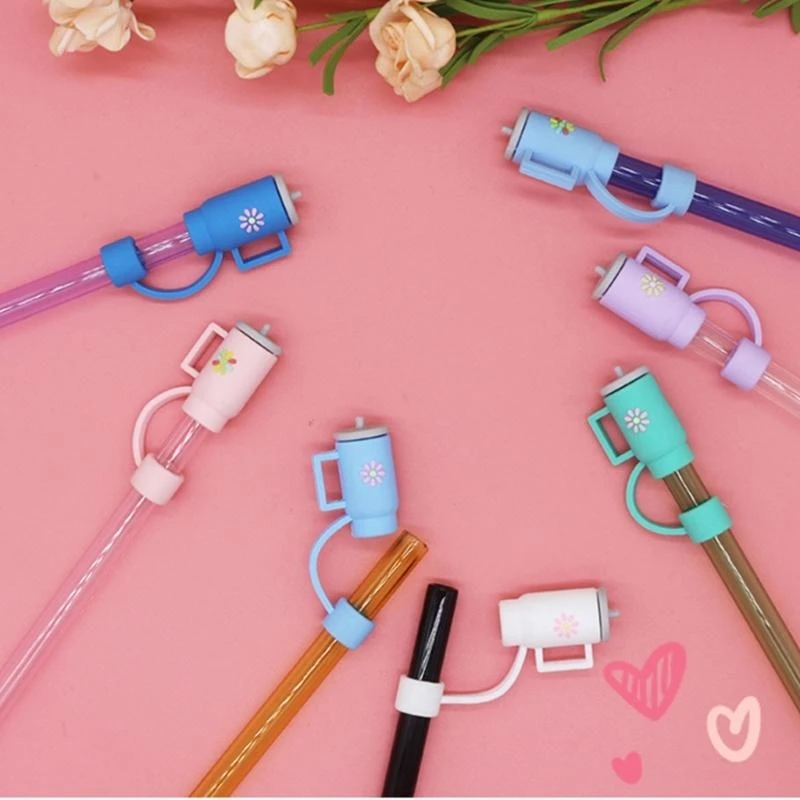 Durable Straw Covers Portable Dust Proof Straw Toppers Lid Flower Straw Tip