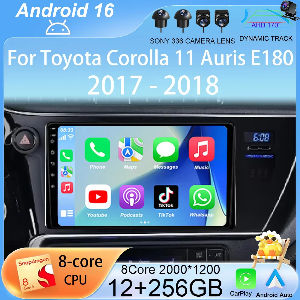 Car Radio Android 16 For Toyota Corolla 11 Auris E180 2017 - 2018 QLED Autoradio DSP RDS ADAS WIFI Stereo Multimedia NO DVD