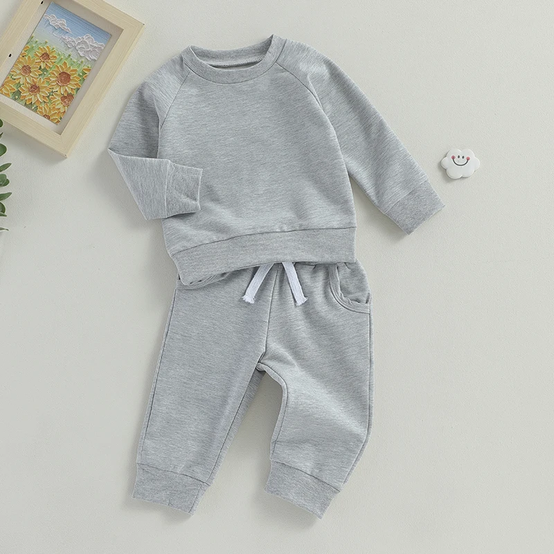 Toddler Boy 2 Piece Set Casual Hoodie and Jogger Pants for Baby Autumn Tracksuit Solid Color Outfit for Fall