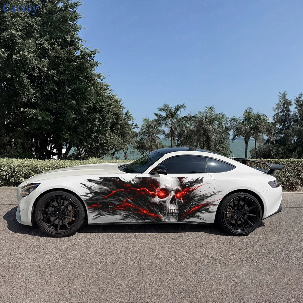 

2Pcs Menacing Skull with Fiery Red Accents Car Side Stickers, Automotive Door Side Graphics for Cars, Car Decoration Accessory