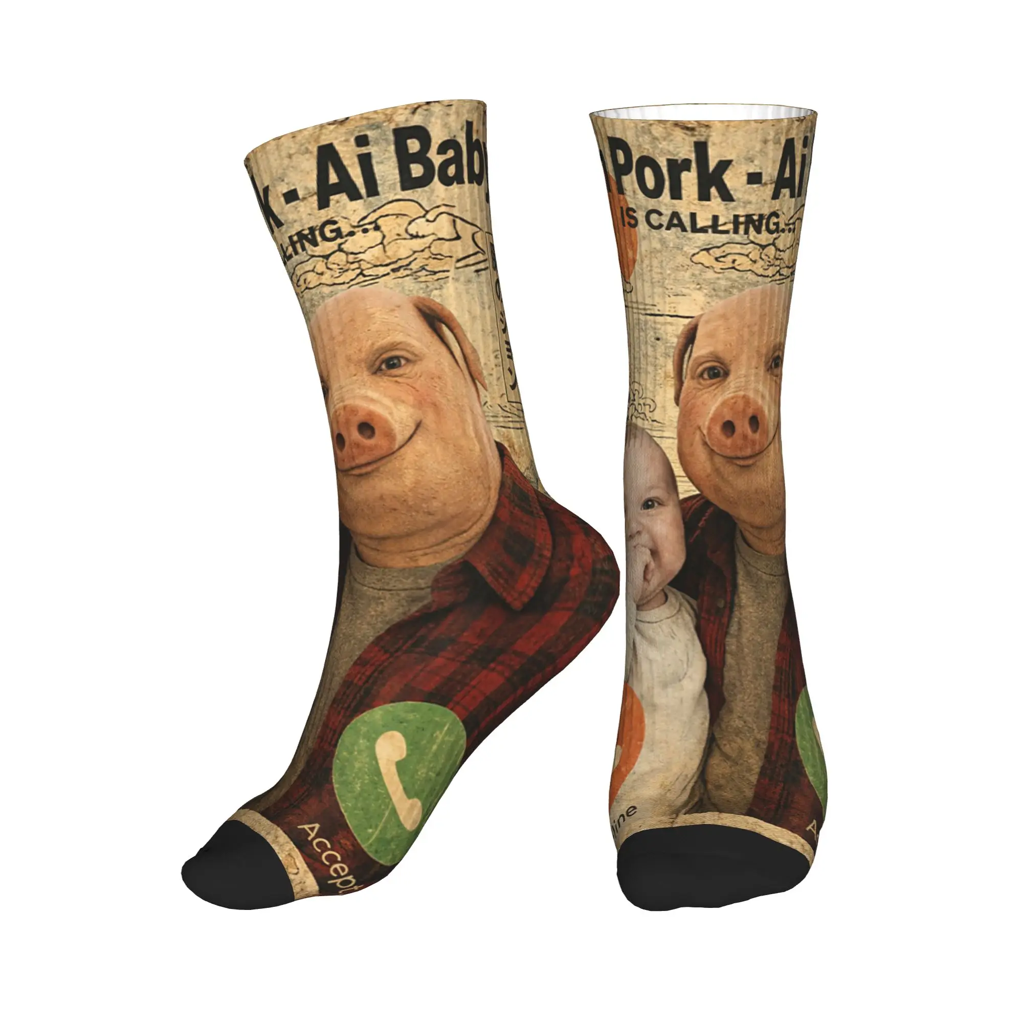 Meme John Pork AI Baby Funny Answer Call Phone Socks Fashion Stockings Adults Men Soft Climbing Socks Autumn Graphic Anti Socks