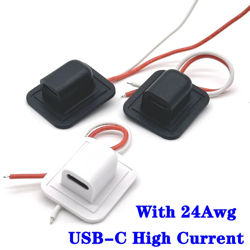 

With 24Awg USB-C High Current Charging Socket black white Plate 2Pin Female Type C Waterproof Female Connector Jack