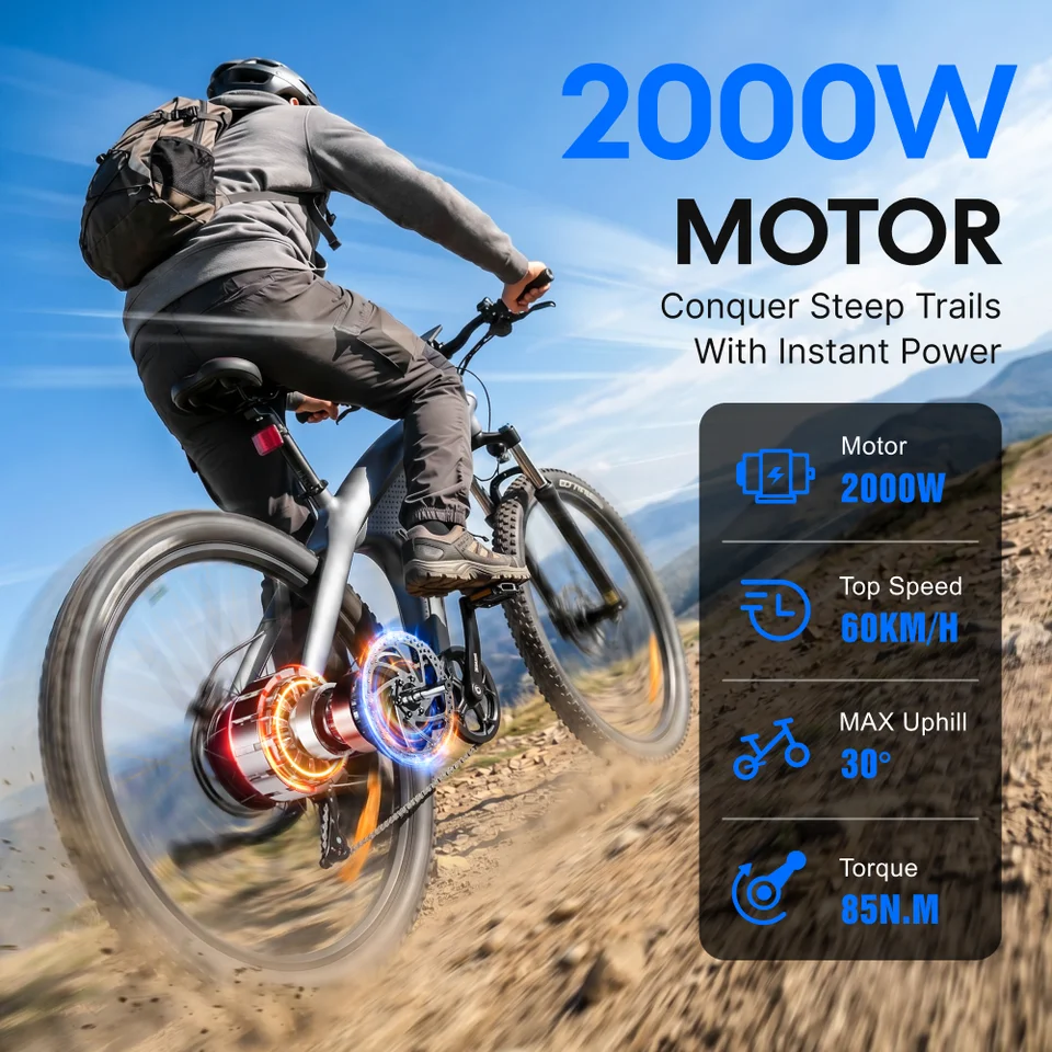 HUANCI Q5 E Bike 2000W Electric Dirt Bike Off-Road Electric Bikes 48V 20AH Electric Bicycle 57km/h 27.5 Inch Ebikes Adults Bike image 9