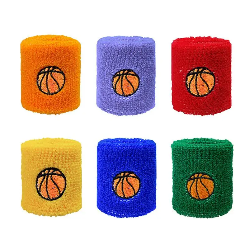 6pcs Sports Sweatbands Moisture Wicking Athletic Terry Cloth Kids Wristband For Football Tennis Basketball Running Gym Working