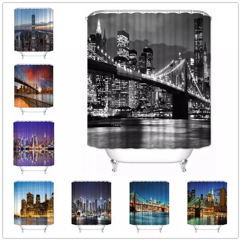 New York City Modern Shower Curtain Curtains Bathroom Waterproof Polyester Fabric With Hooks Home Decor Curtain Decor