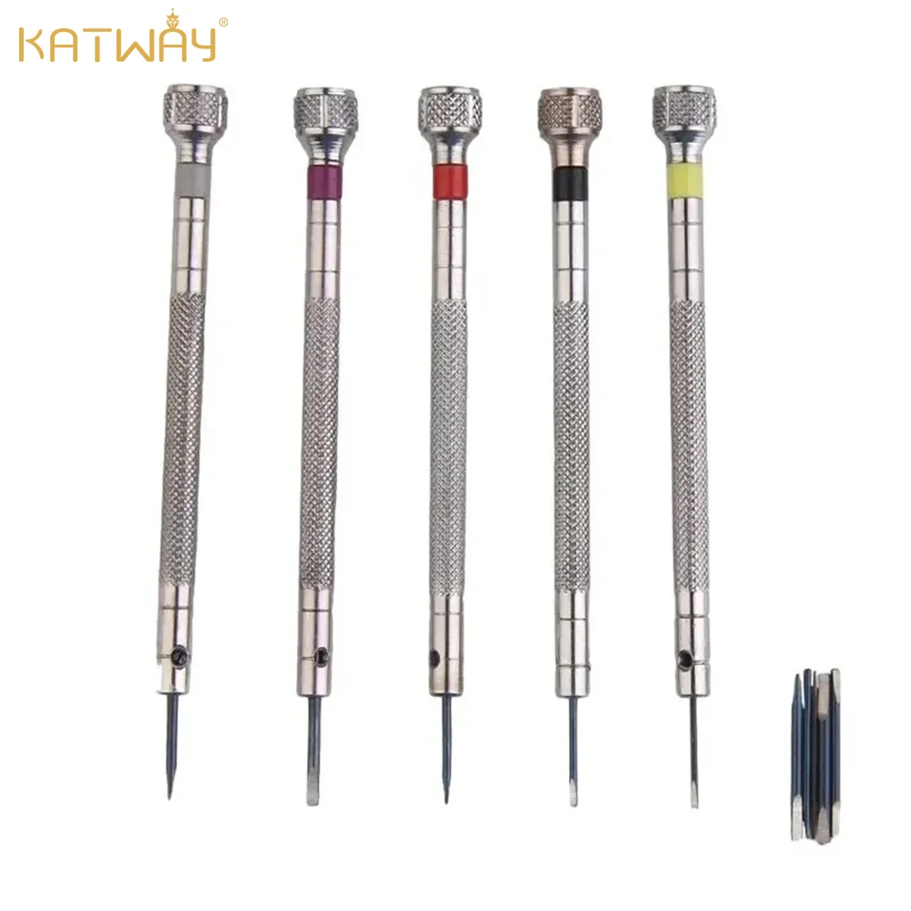 

KATWAY 5pcs/set Steel Screwdriver 0.8-1.6mm Portable Band Removal Tools with Mini Link Pins, Watchmaker Repair Kit HH-AA35