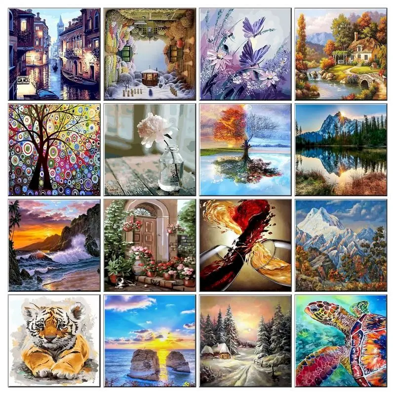 Four Seasons Scenery DIY Painting By Numbers On Canvas Paint by Number Diy Gift Oil Painting Set for Beginner For Men Women Chil