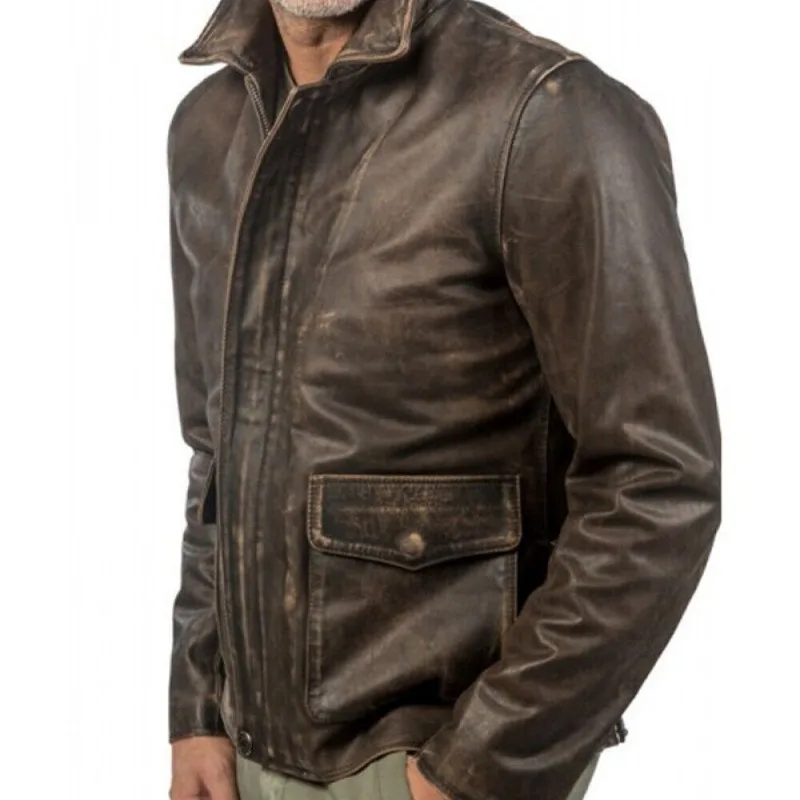 Men's Leather Jacket Retro Brown Genuine Sheepskin Imitation Old Coat European and American Fashion Trend