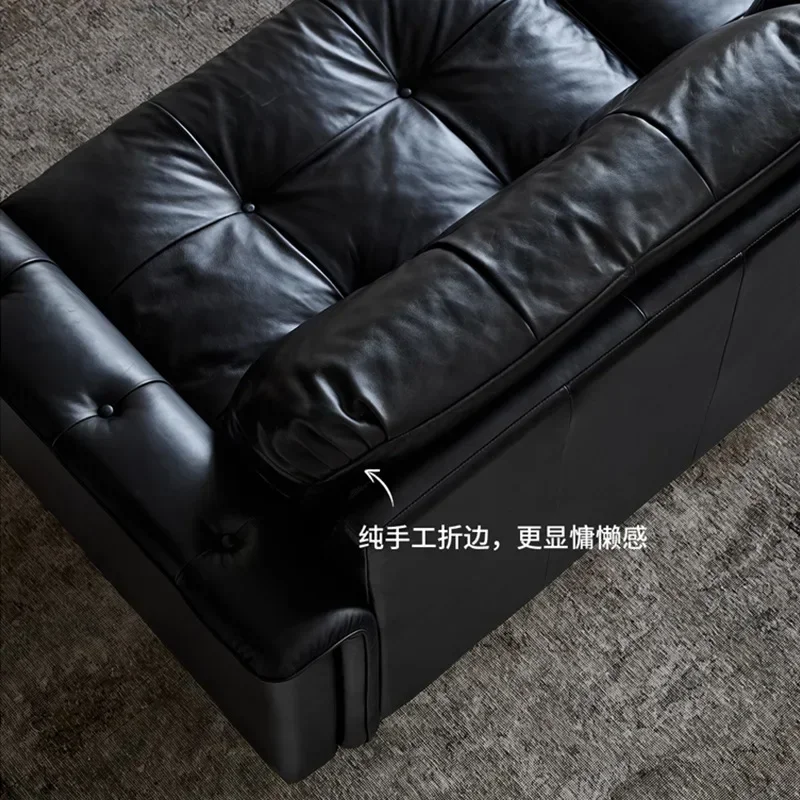 Living room small apartment black oil wax leather nebula sofa Bauhaus designer leather sofa